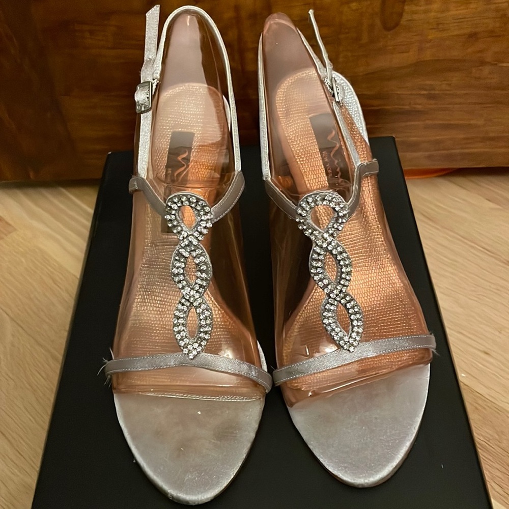 Nina womens evening sandals shoes silver with rhinestones size 7 - Picture 2 of 4
